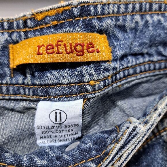 Refuge Y2K Cargo Cotton Distressed Wide Leg Raw Hem Jeans S 11 Vintage Wash Blue - Picture 9 of 17